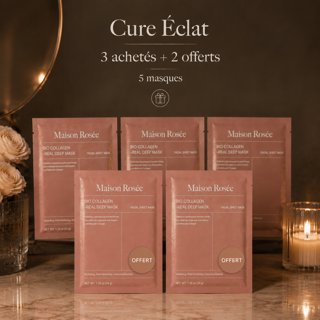 Cure éclat Maison Rosée avec masque nuit collagène pour une peau revitalisée
