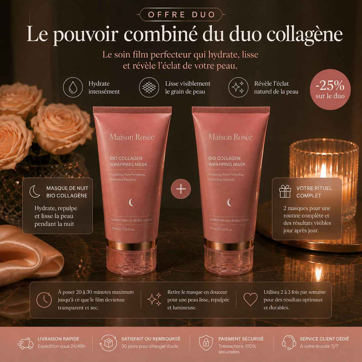 Masque Nuit Collagène Marin Anti-Âge | Maison Rosée