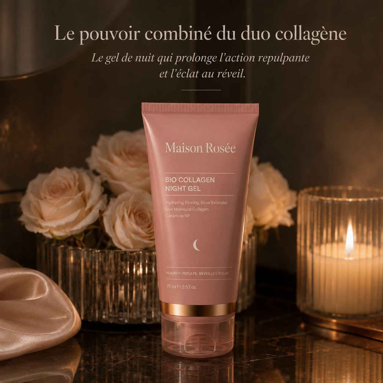 Masque nuit collagène marin anti-âge Maison Rosée pour peau repulpée, hydratée et lumineuse
