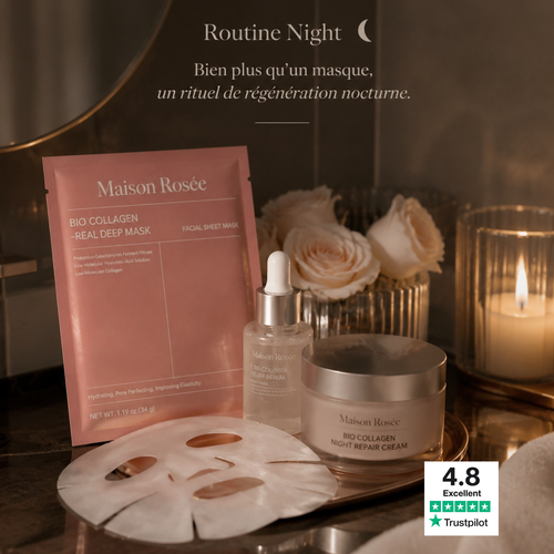 Masque nuit bio collagène Maison Rosée pour une peau repulpée, hydratée et lumineuse au réveil