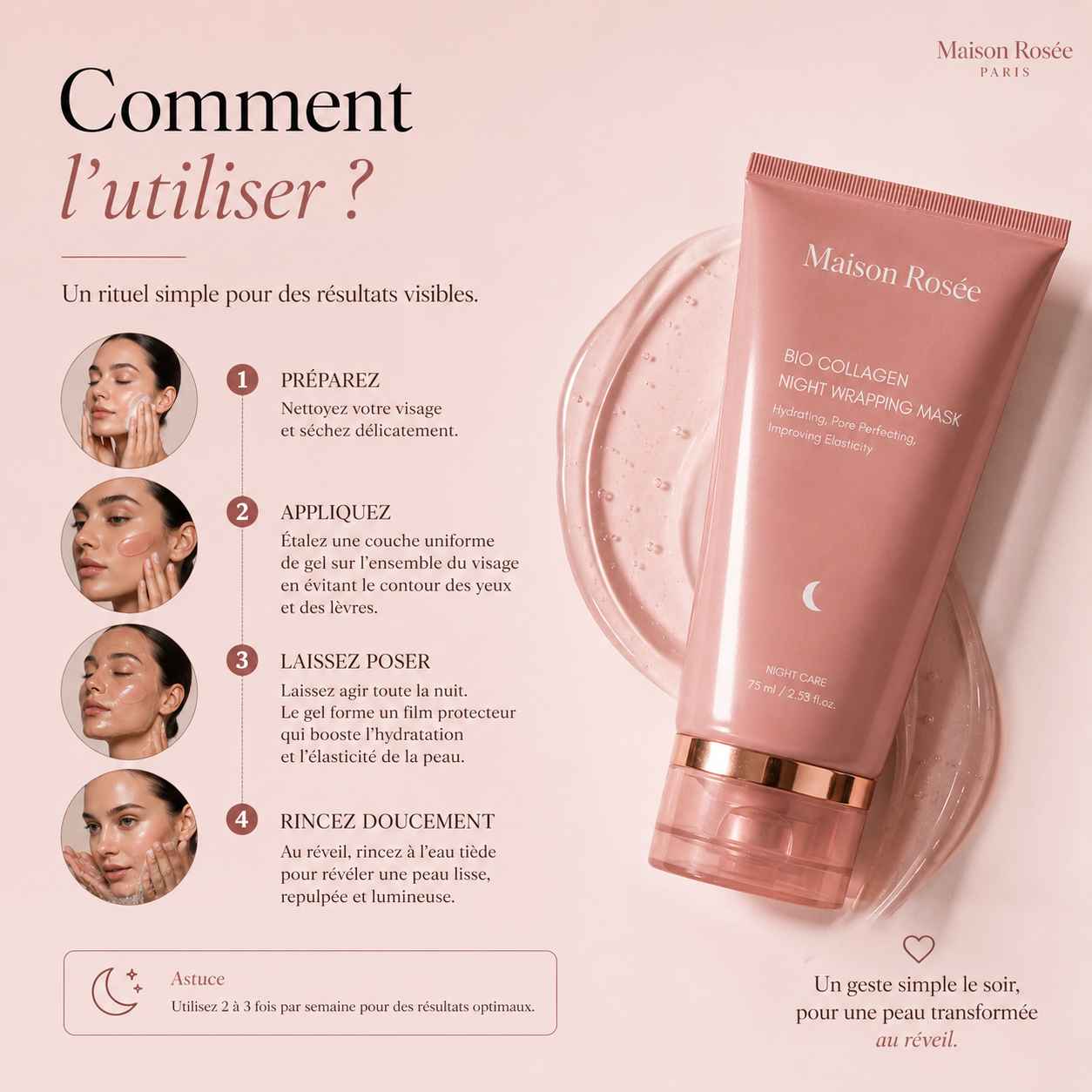 Masque collagène marin Maison Rosée ingrédients sélectionnés pour une peau lisse et lumineuse