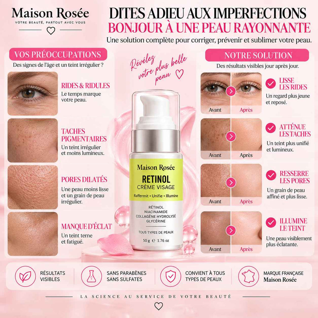Routine beauté avec la crème visage au rétinol Maison Rosée et conseils d'utilisation