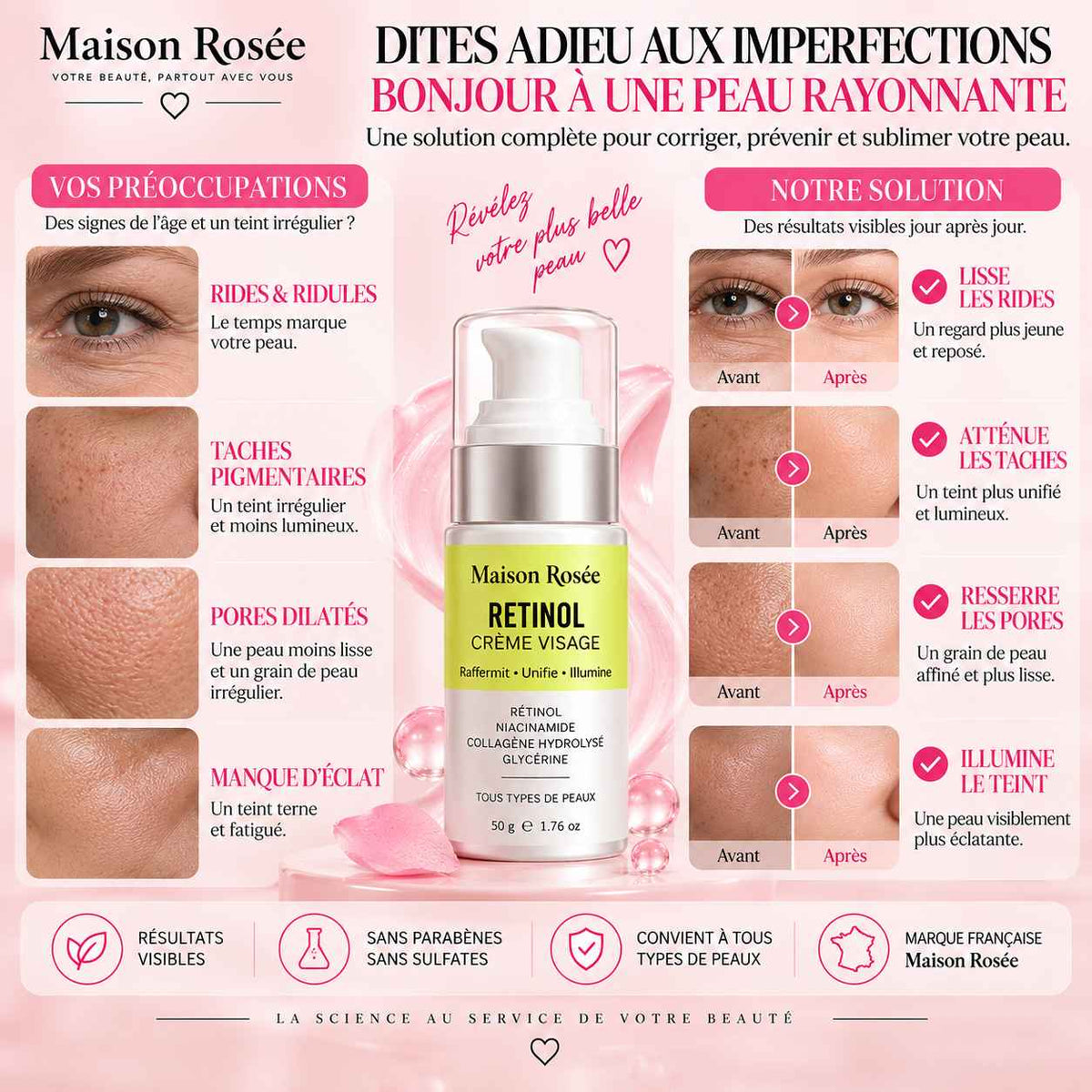 Routine beauté avec la crème visage au rétinol Maison Rosée et conseils d'utilisation