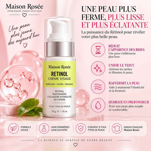 Crème visage au rétinol Maison Rosée – soin lissant, raffermissant et éclat du teint