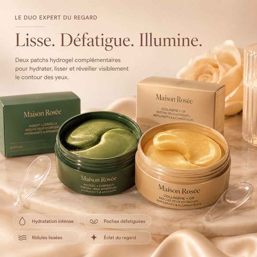 Patchs yeux or et avocat Maison Rosée pour réduire les poches, lisser et illuminer le regard