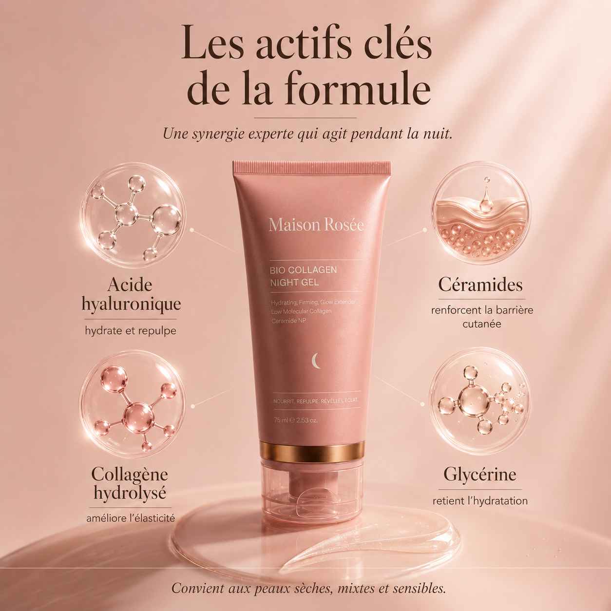 Masque nuit collagène marin Maison Rosée bienfaits hydratation intense et peau repulpée