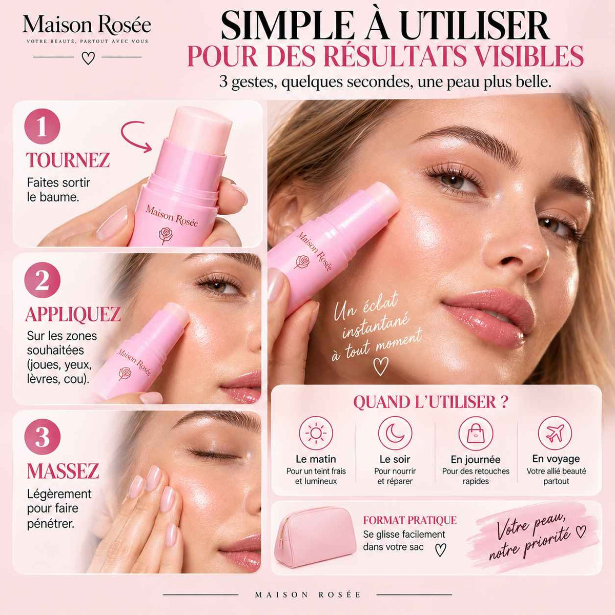 Comment utiliser le Baume Beauté Multi-Zones Maison Rosée sur le visage